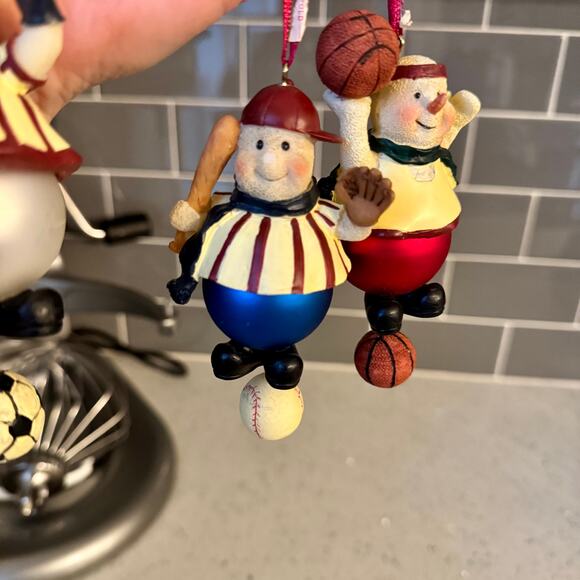 3 Y2K Vintage Sports Snowman Christmas Ornaments Soccer Basketball Baseball - Picture 3 of 6